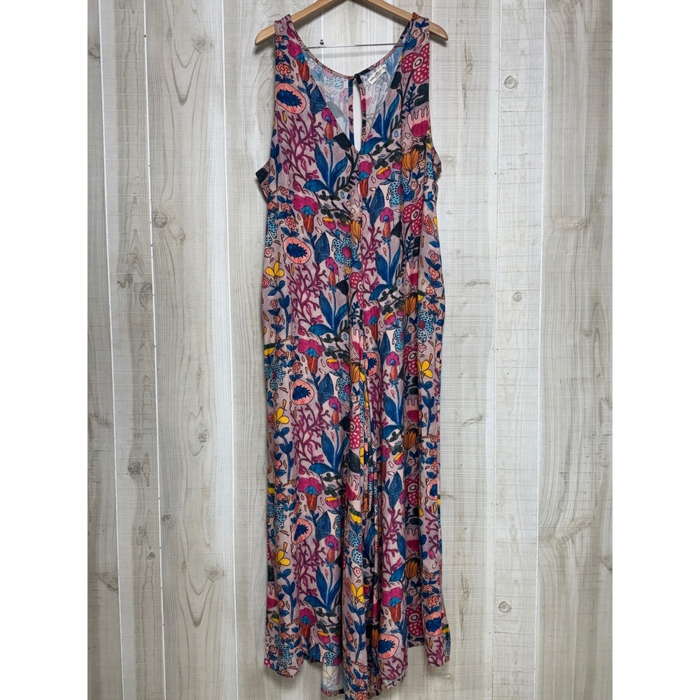Natural Life Floral Wide Leg Jumpsuit XL Sleeveless V-Neck Pockets Boho Pink
